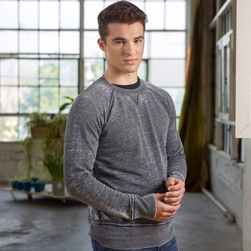 Grey Mens zen acid wash crewneck sweat…